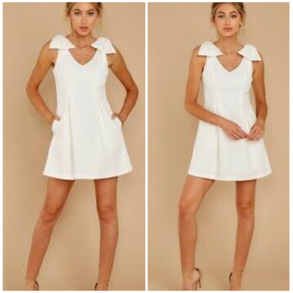 Champagne and Strawberry white polka dot a-line dress shoulder bows NWT